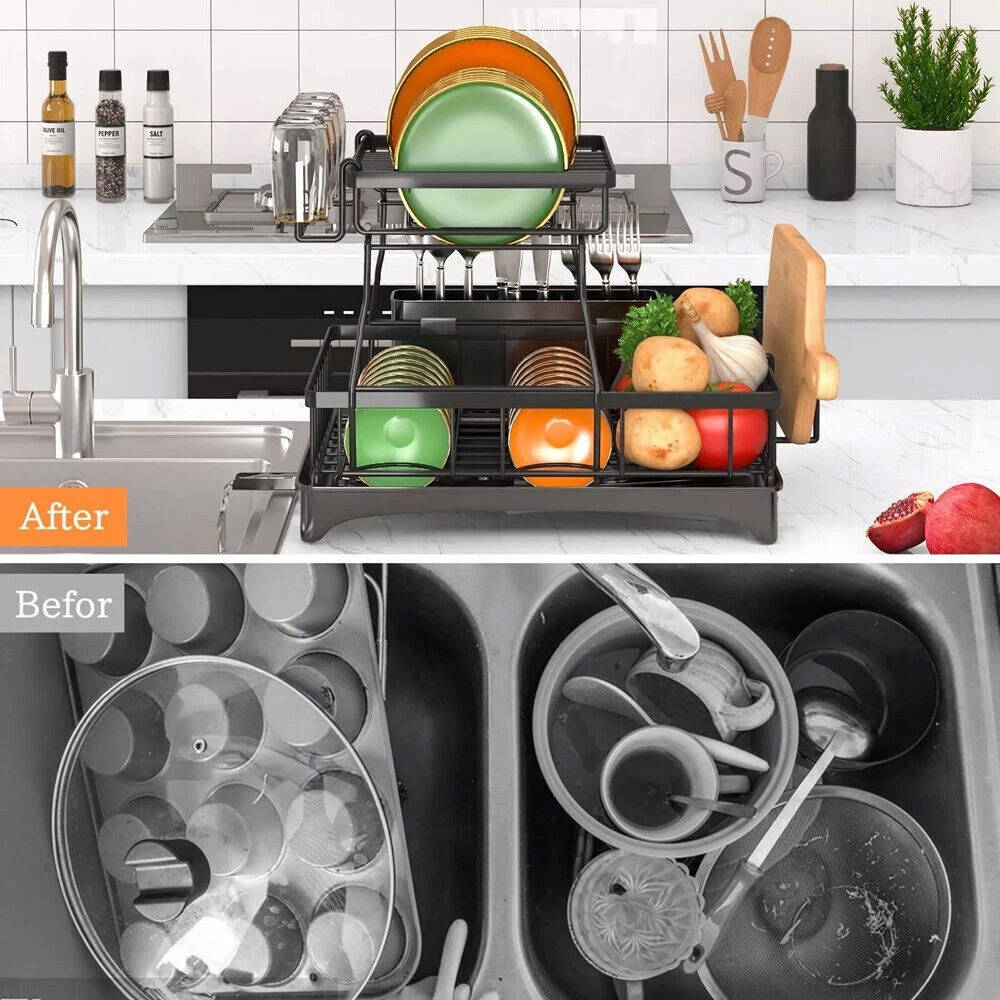 Space Saving 2 Tier Kitchen Dish Rack