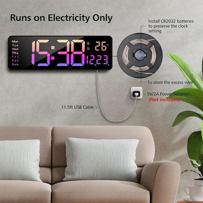 Extra Large Digital Wall Clock with Date and Temperature