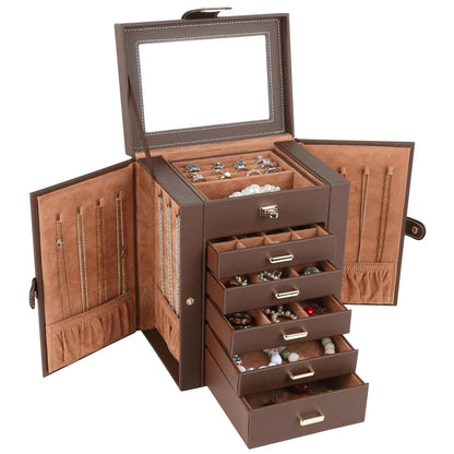 Spacious 6 Drawer Leather Jewellery Case - Pexav