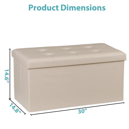 Compact Cream Collapsible Storage Ottoman Footrest