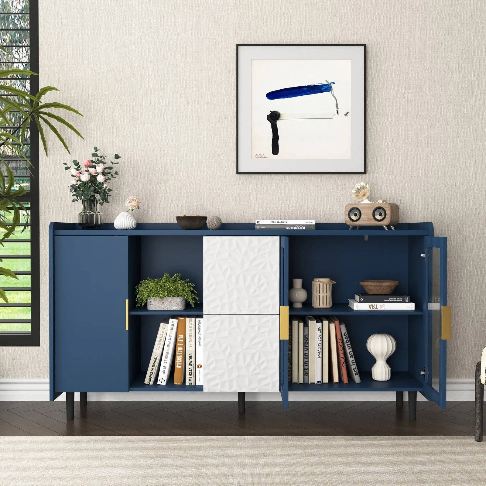 Stylish Coffee Station Cabinet with Shelves - Pexav