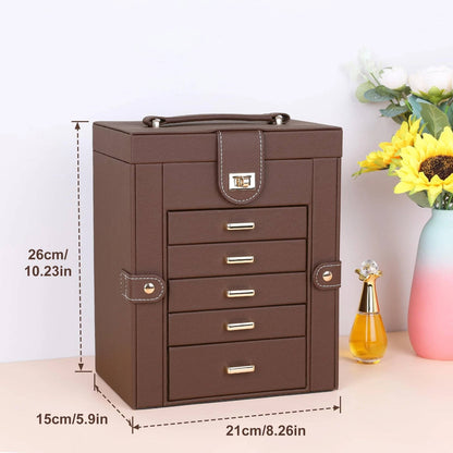 Spacious 6 Drawer Leather Jewellery Case