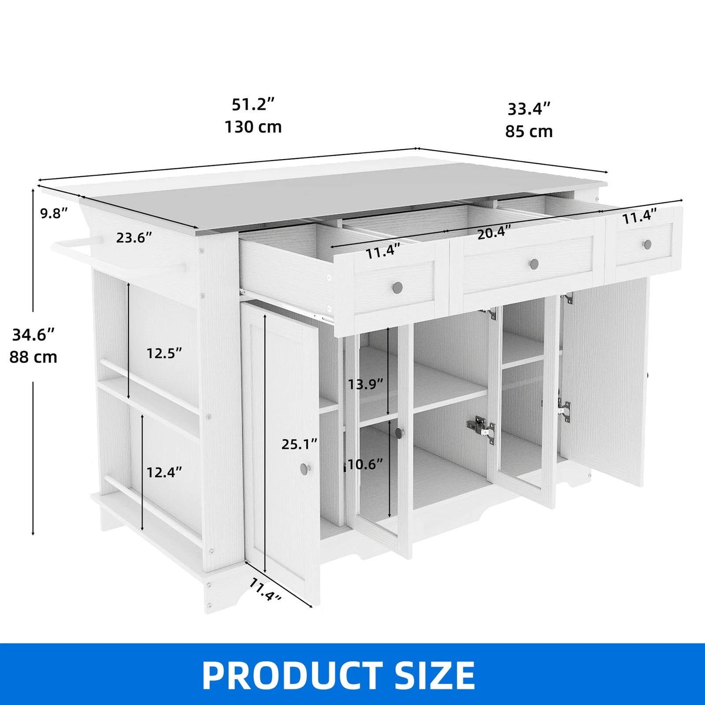 Extra Large Mobile Kitchen Cart with Storage Drawer