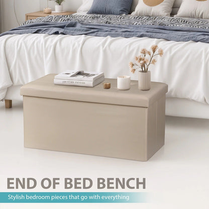 Compact Cream Collapsible Storage Ottoman Footrest