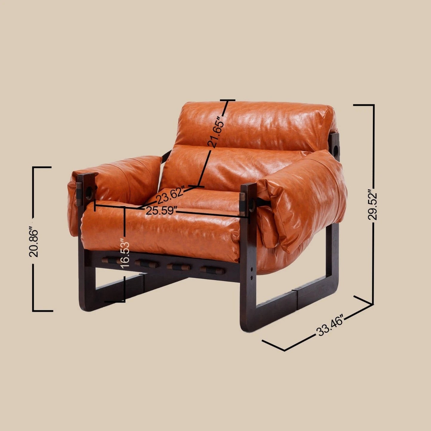 Classic Brown Leather Armchair with Wood Frame