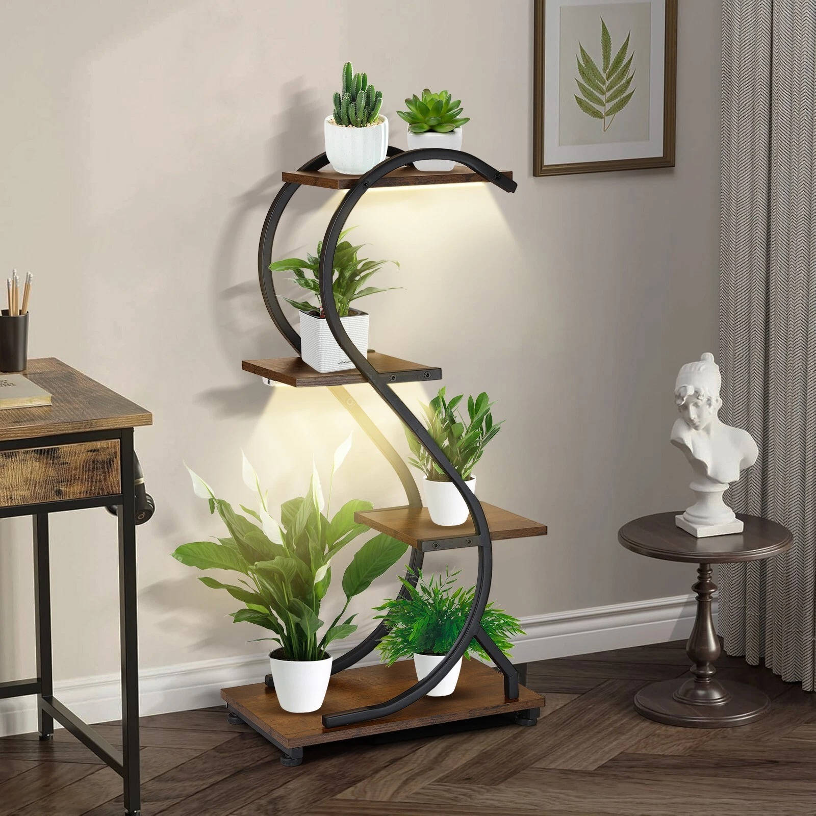 Space Saving Plant Shelves with Built in Lights - Pexav