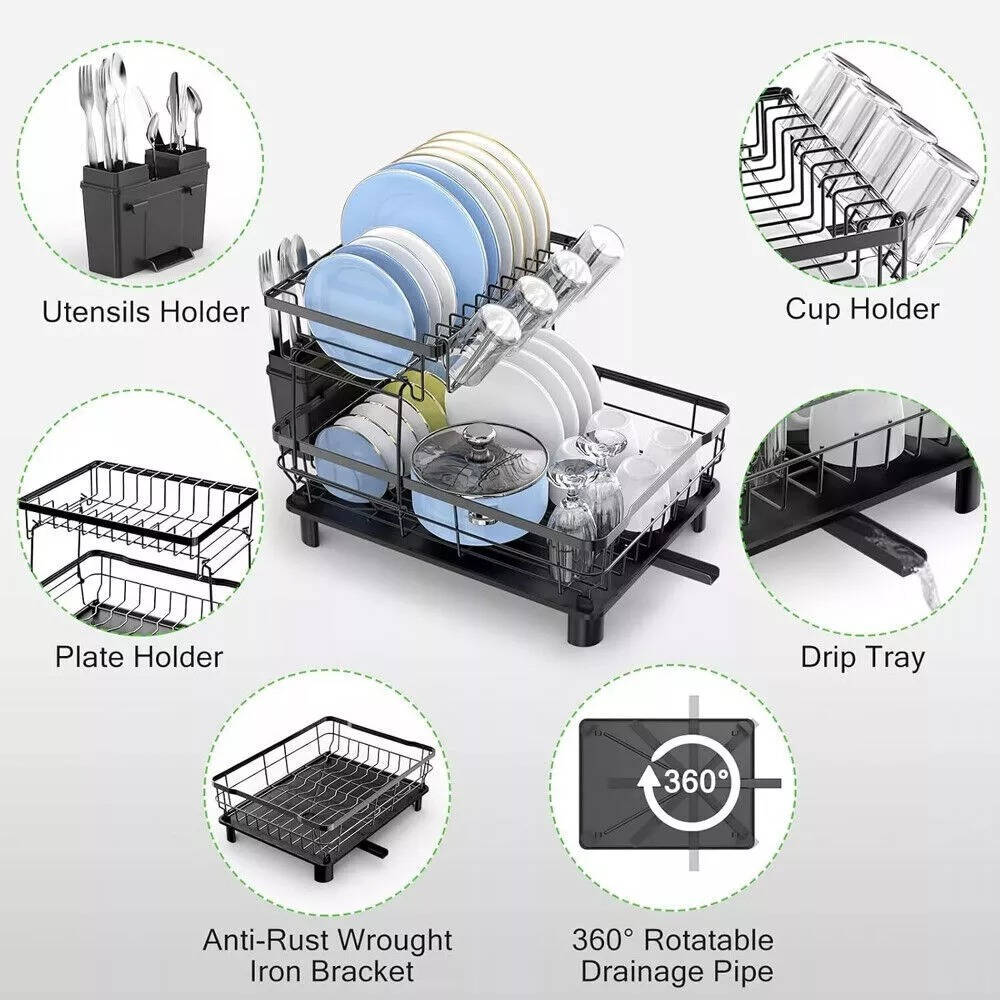 Space Saving 2 Tier Kitchen Dish Rack