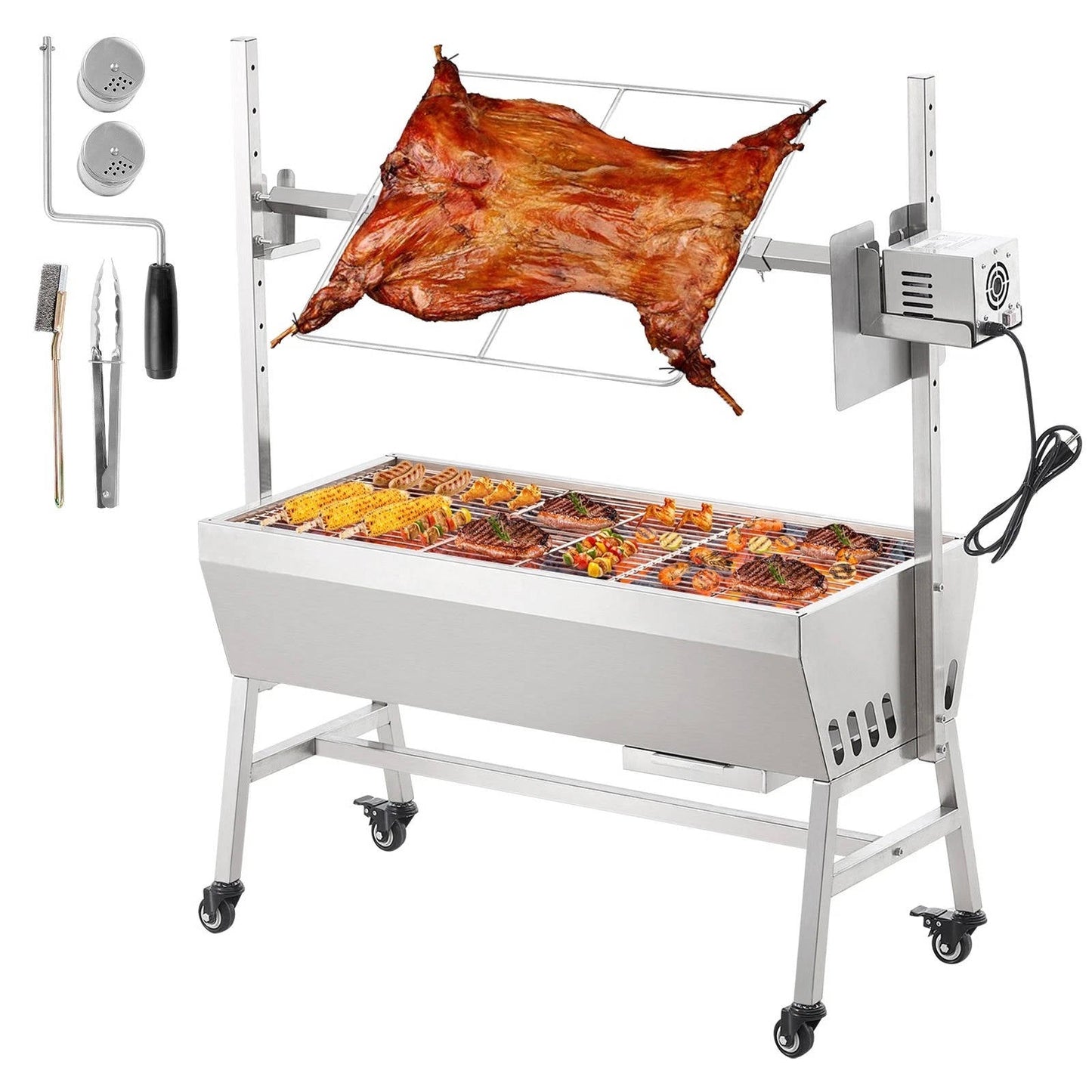 Large Outdoor BBQ Rotisserie Grill Kit 52 Stainless Steel - Pexav