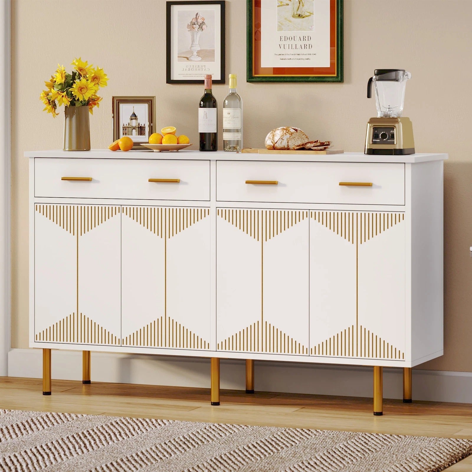 White Kitchen Storage Cabinet with 2 Drawers - Pexav
