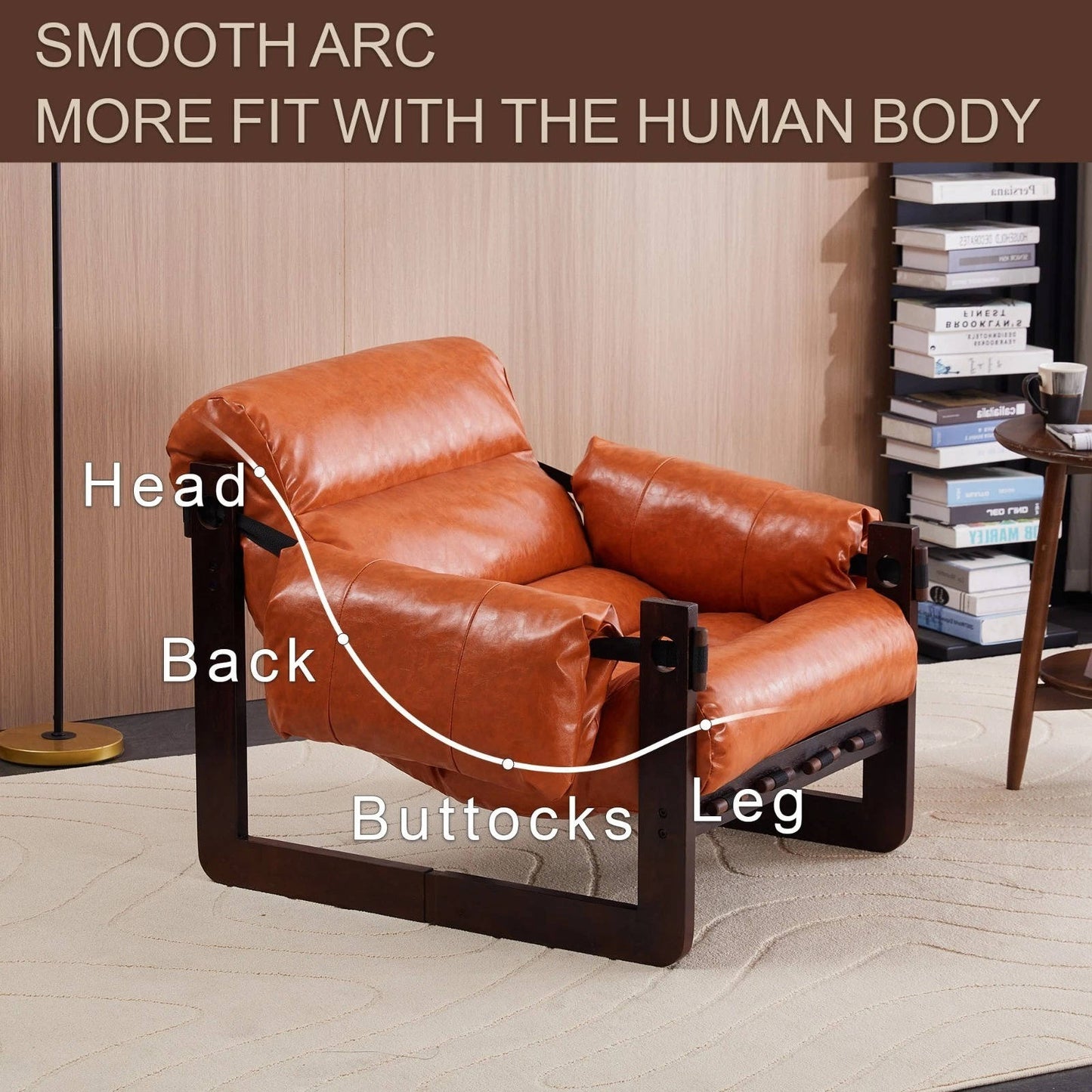 Classic Brown Leather Armchair with Wood Frame