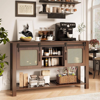 Rustic Kitchen Storage Cabinet with Wooden Sliding Door & Shelves