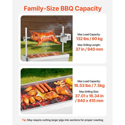 Large Outdoor BBQ Rotisserie Grill Kit 52 Stainless Steel
