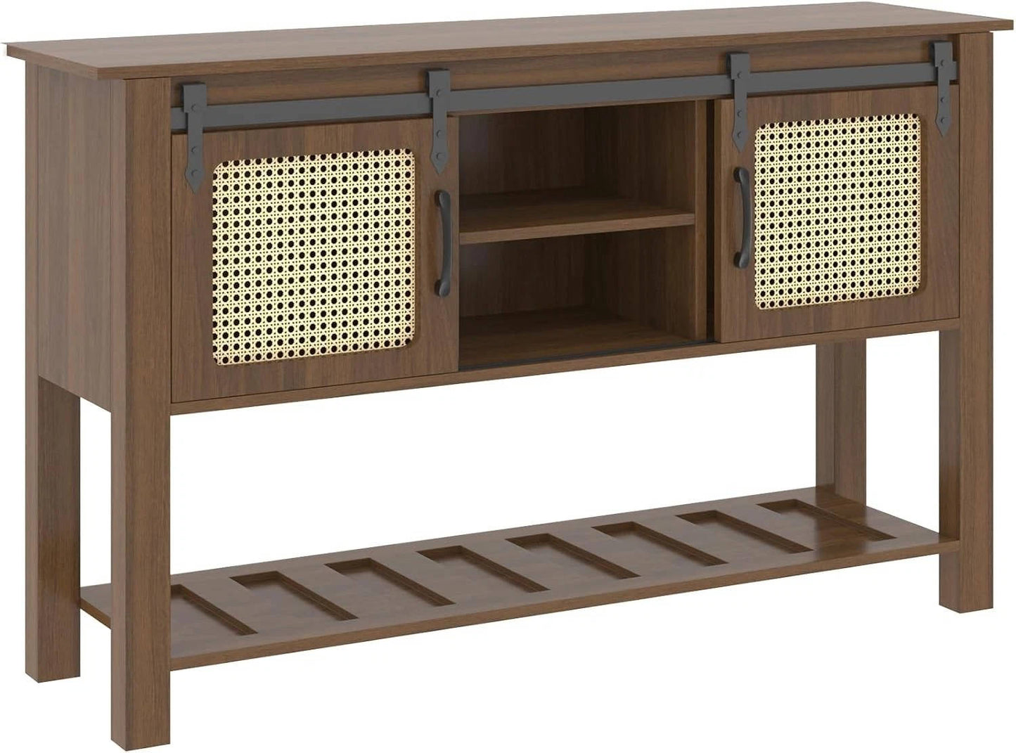 Rustic Kitchen Storage Cabinet with Wooden Sliding Door & Shelves