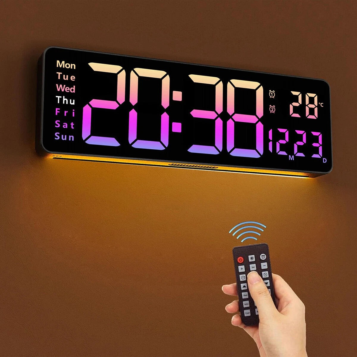 Extra Large Digital Wall Clock with Date and Temperature - Pexav