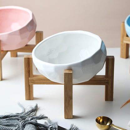 Comfortable Raised Pet Feeder with Wooden Base