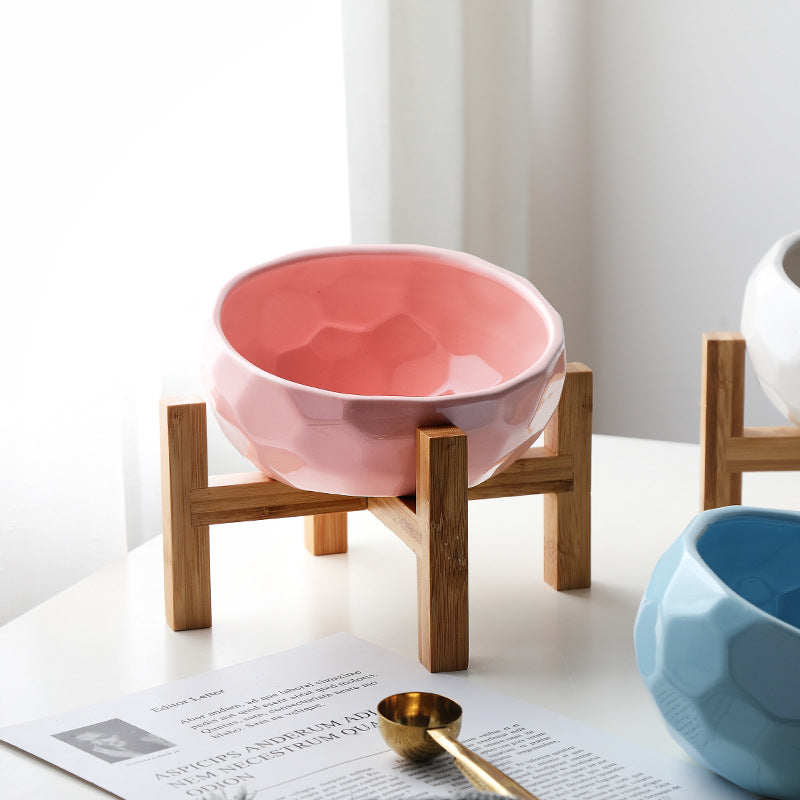 Comfortable Raised Pet Feeder with Wooden Base
