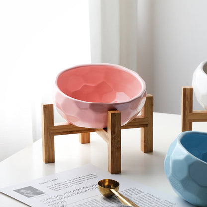 Comfortable Raised Pet Feeder with Wooden Base