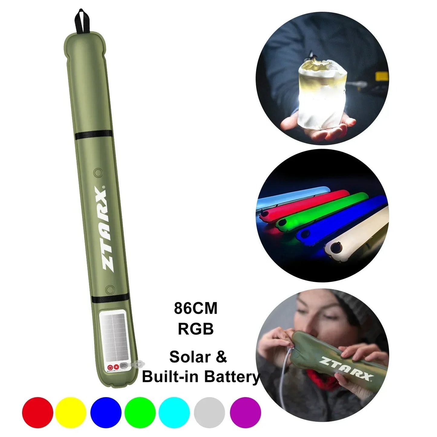 Inflatable Solar LED Tube Light - LumiGlow Pro-4000 mAh-Nora Luxe
