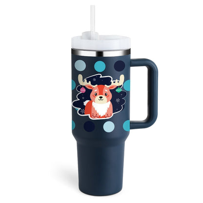 Insulated Mug with Handle and Straw - ChillMate-Christmas blue-1200 ML-Nora Luxe