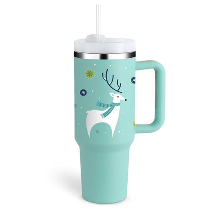 Insulated Mug with Handle and Straw - ChillMate-Christmas green-1200 ML-Nora Luxe
