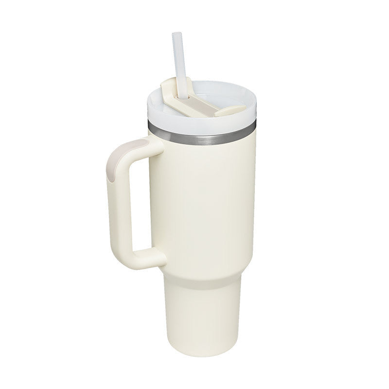 Insulated Mug with Handle and Straw - ChillMate-Cream white-1200 ML-Nora Luxe