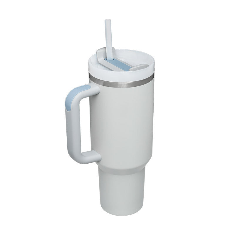 Insulated Mug with Handle and Straw - ChillMate-Fog color-1200 ML-Nora Luxe