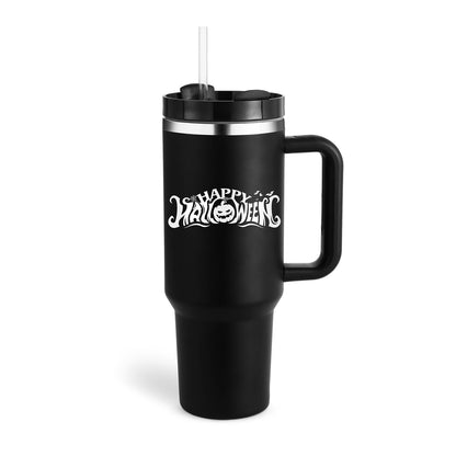 Insulated Mug with Handle and Straw - ChillMate-Halloween cream black-1200 ML-Nora Luxe