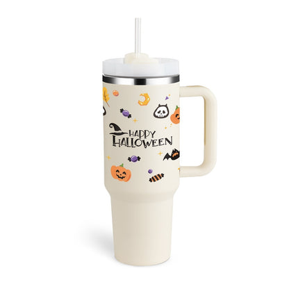 Insulated Mug with Handle and Straw - ChillMate-Halloween Cream White-1200 ML-Nora Luxe