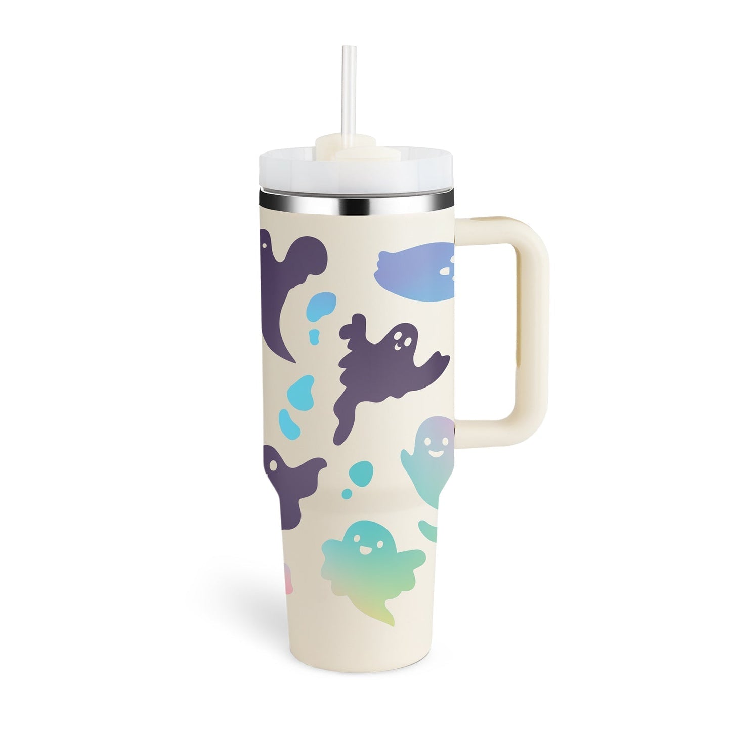 Insulated Mug with Handle and Straw - ChillMate-Halloween Cream White B-1200 ML-Nora Luxe