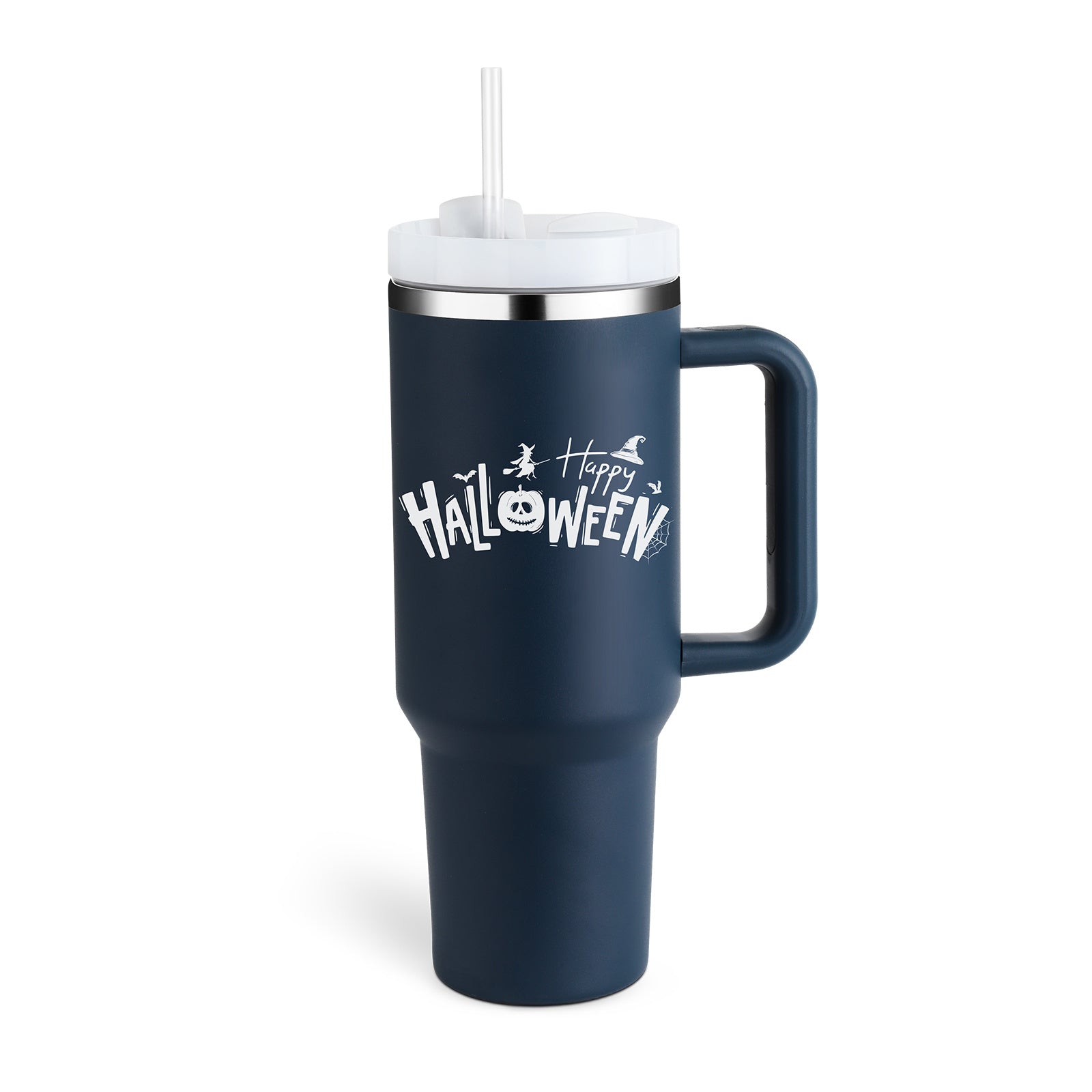 Insulated Mug with Handle and Straw - ChillMate-Halloween Dark Blue-1200 ML-Nora Luxe