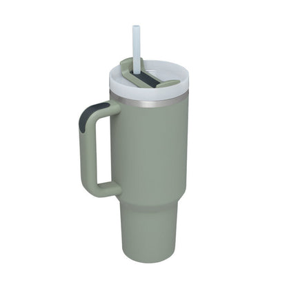 Insulated Mug with Handle and Straw - ChillMate-Laurel leaves-1200 ML-Nora Luxe