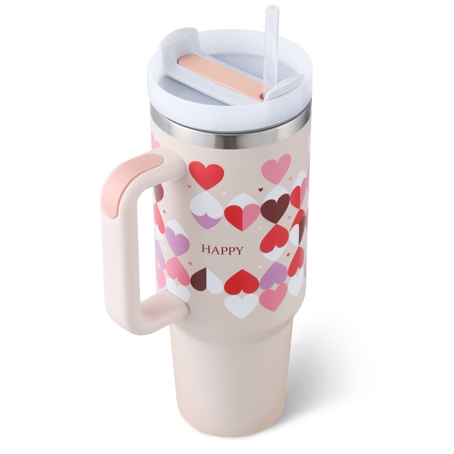 Insulated Mug with Handle and Straw - ChillMate-Pink love A-1200 ML-Nora Luxe