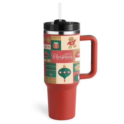 Insulated Mug with Handle and Straw - ChillMate-Poinsettia-1200 ML-Nora Luxe