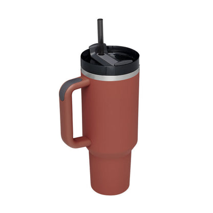 Insulated Mug with Handle and Straw - ChillMate-Red rust-1200 ML-Nora Luxe