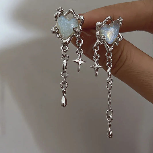 Fashionable Heart Drop Star Earrings - Women's Stylish Jewellery - Pexav