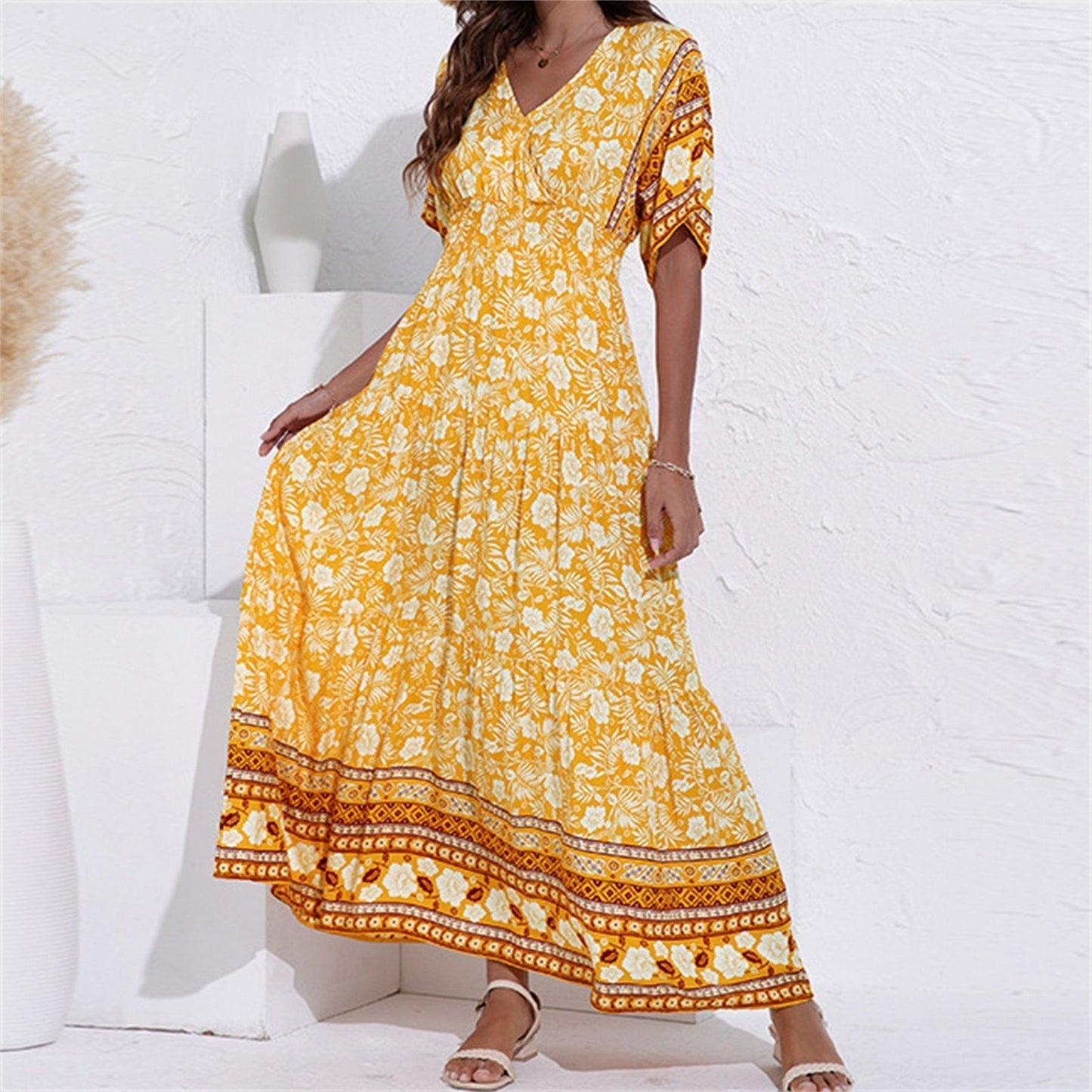 Chic Floral V-Neck Summer Maxi Dress For Women