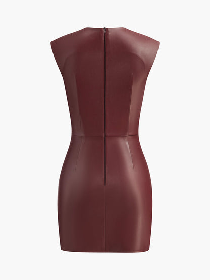 Chic V Neck Ruffled Faux Leather Bodycon Dress