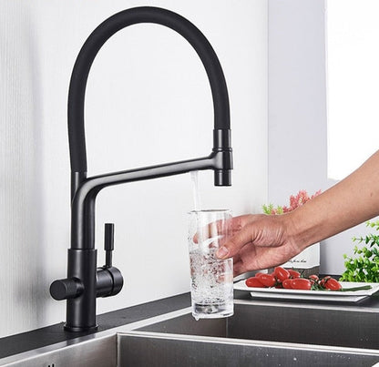 Kitchen Tap with Double Outlet and Water Filtration - PureFlow Duo-Black-Nora Luxe