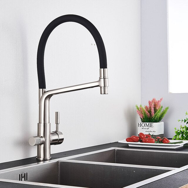 Kitchen Tap with Double Outlet and Water Filtration - PureFlow Duo-Chromium-Nora Luxe