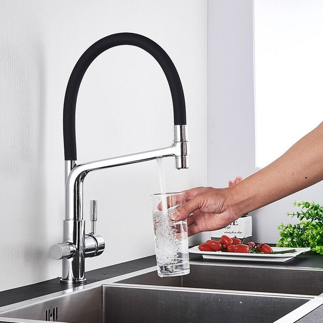 Kitchen Tap with Double Outlet and Water Filtration - PureFlow Duo-Silver-Nora Luxe