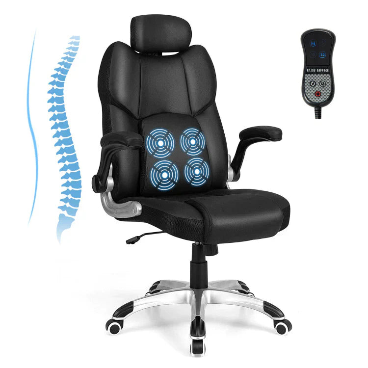 Comfortable Reclining Office Chair with Massage & Adjustable Headrest - Pexav