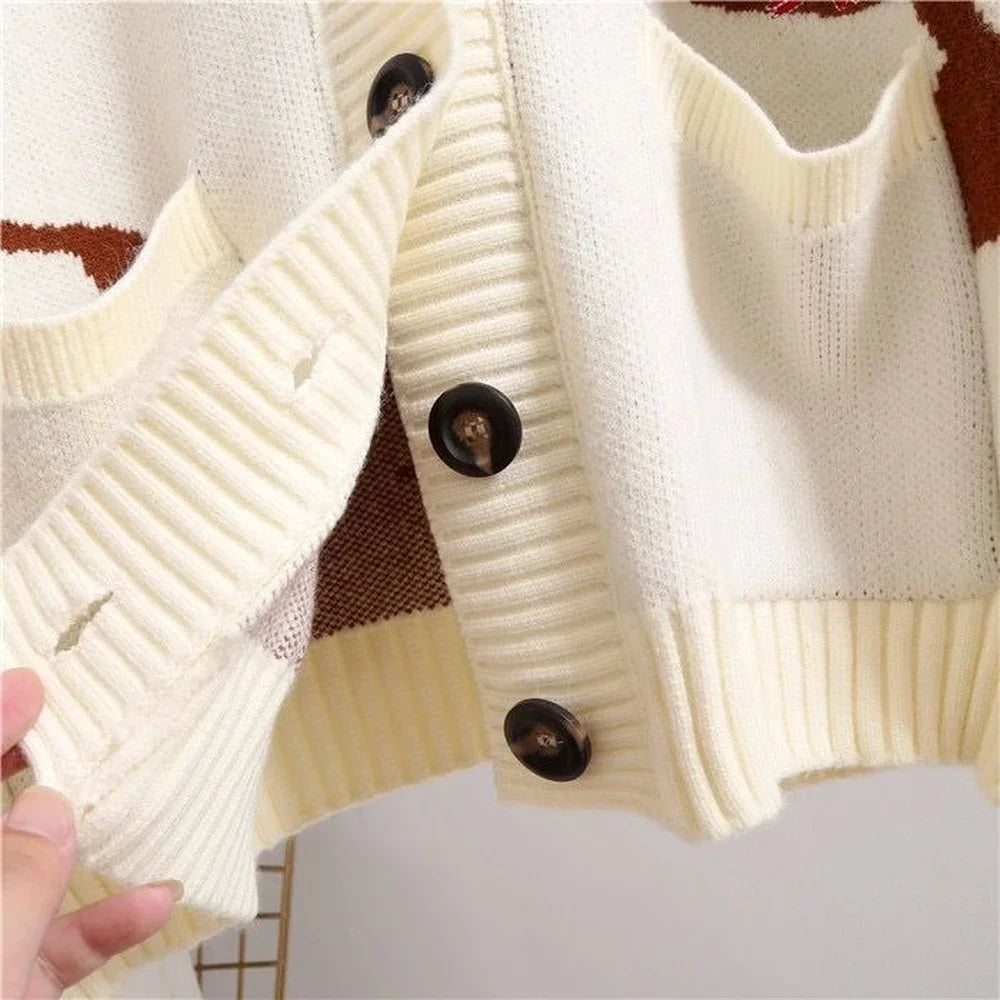 Knitted Cardigan with Playful Print and Button Closure - Nova-Blue-XS-Nora Luxe