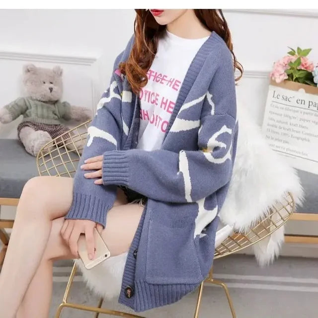 Colorful Patterned Cardigan with Buttons - Nova - Pexav