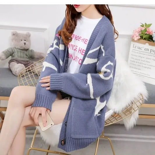 Colorful Patterned Cardigan with Buttons - Nova - Pexav