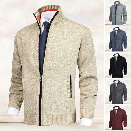 Warm Zip Up Mens Knitted Jacket - Pexav