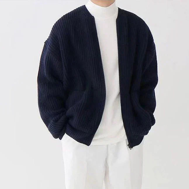Knitted Jacket with Zip - Milan-Dark Blue-XS-Nora Luxe
