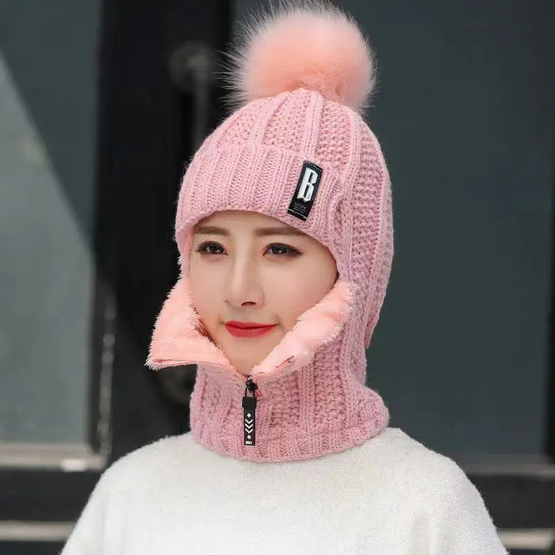 Knitted Ladies Balaclava - Amara-Pink-Nora Luxe
