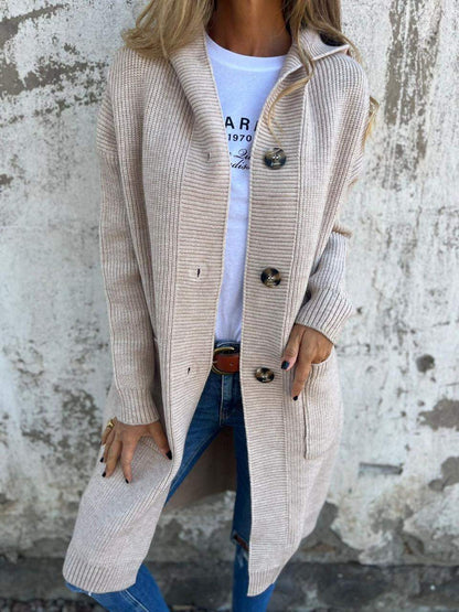 Knitted Long Women's Cardigan with Hood - Liv-Gray-S-Nora Luxe