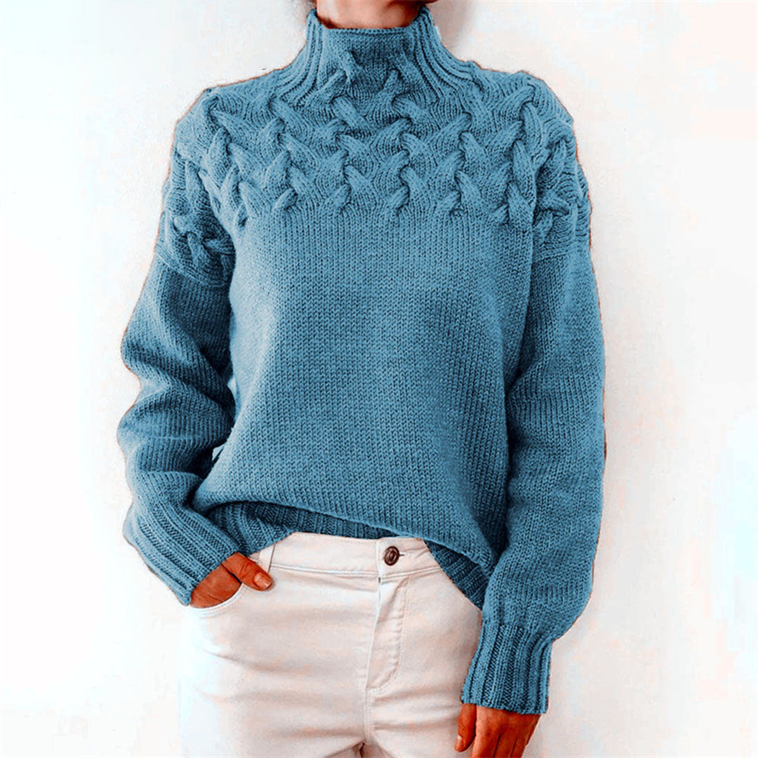 Cozy Women's Cable Knit Turtleneck Sweater - Pexav
