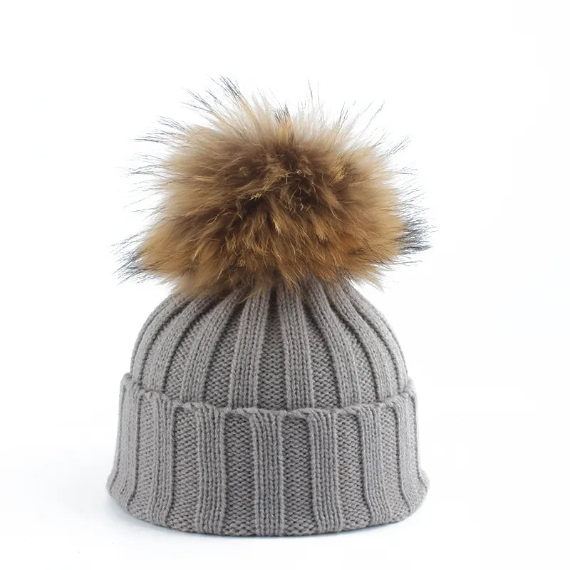 Knitted Winter Pom-Pom Hat - Felina-Gray-Nora Luxe